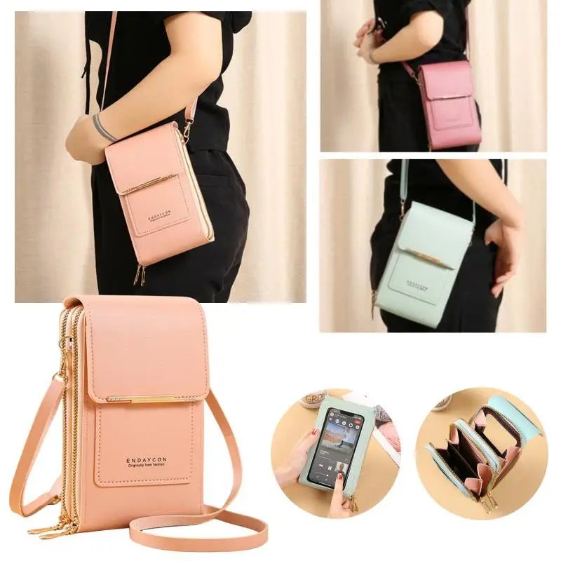 Bolsa Carteira Feminina Lila Porta-Celular com alça e Touch Screen