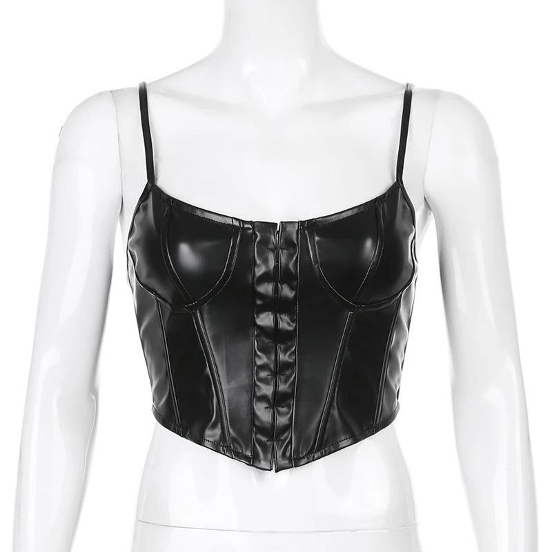 Espartilho de Couro Bustier Sexy Moda Slim