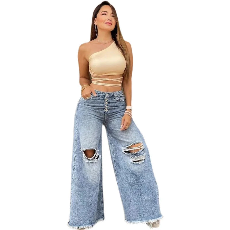 Calça Jeans Retrô de Cintura Alta Feminina