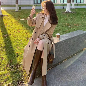 Casaco Trench Europeu Feminino Streetwear Midi