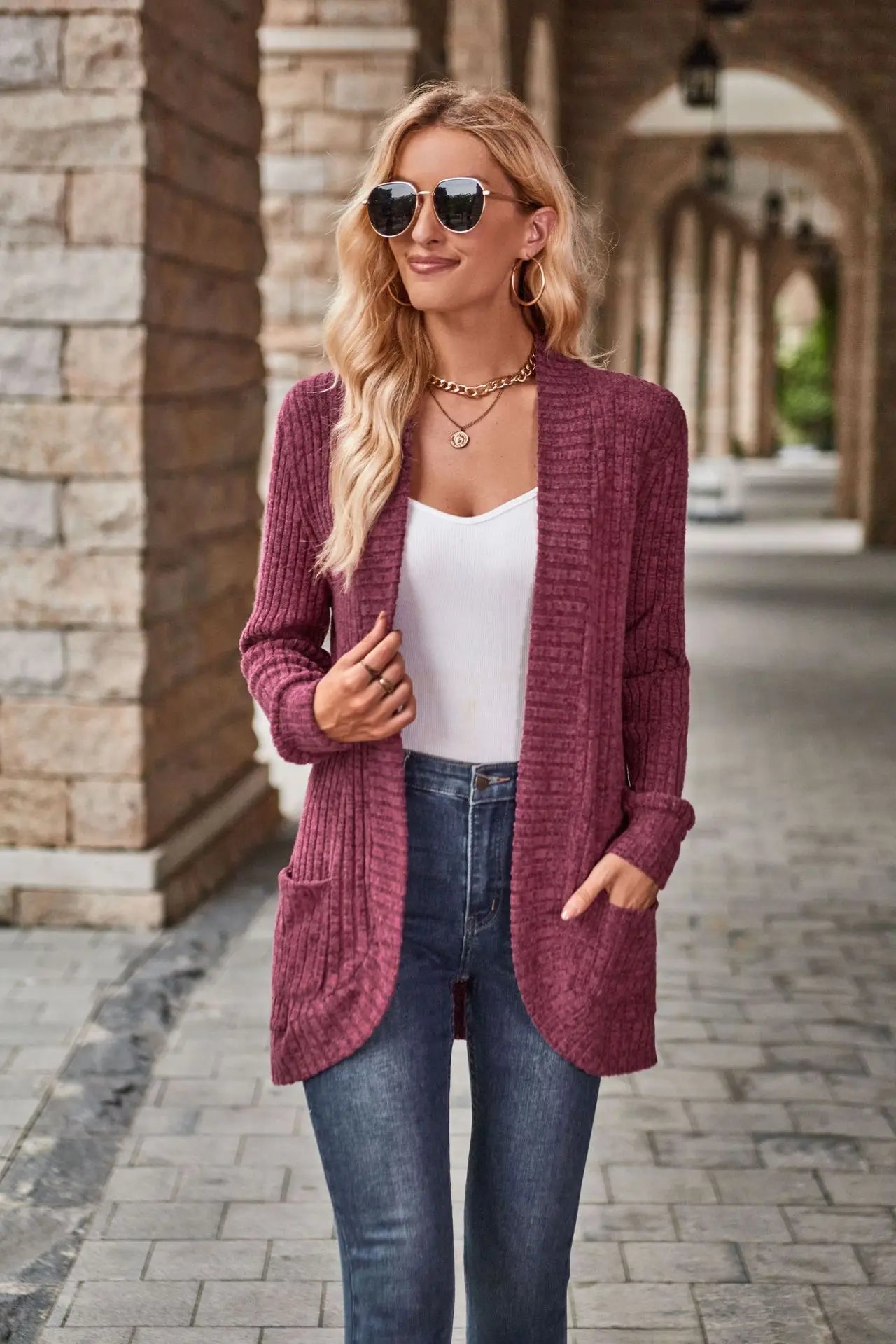 Casaco Cardigan Feminino em Tricô