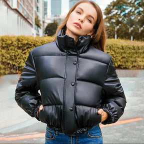 Casaco de Couro Aurora Noir Parkas Feminino