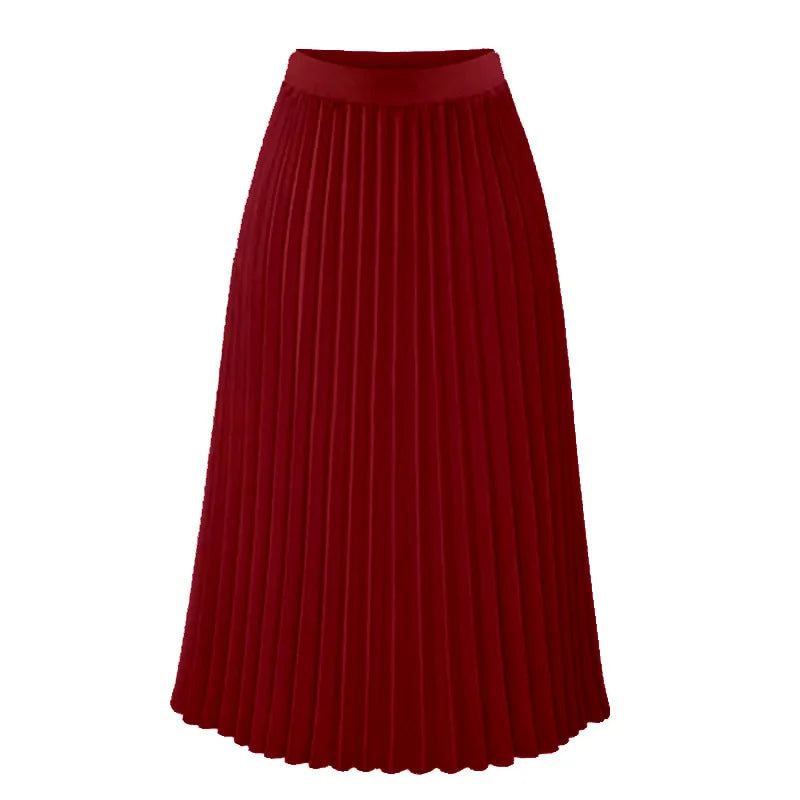 Saia Midi de Chiffon Plissada