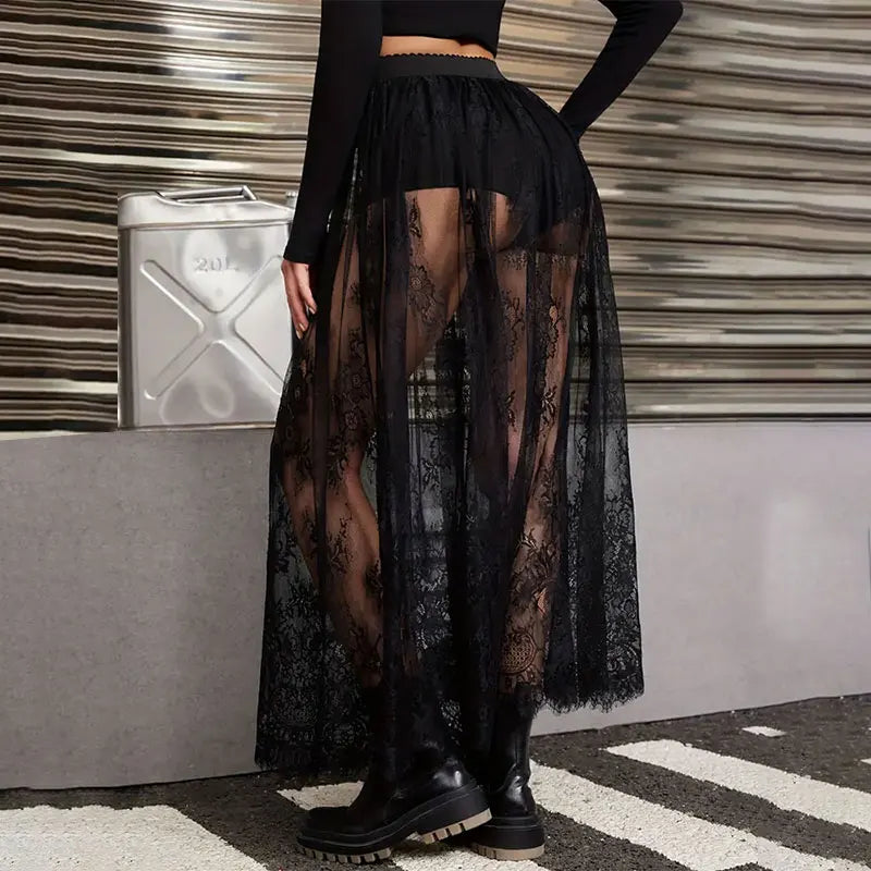 Saia Tule Semi-Transparente Elegante com Renda