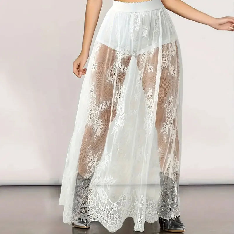 Saia Tule Semi-Transparente Elegante com Renda